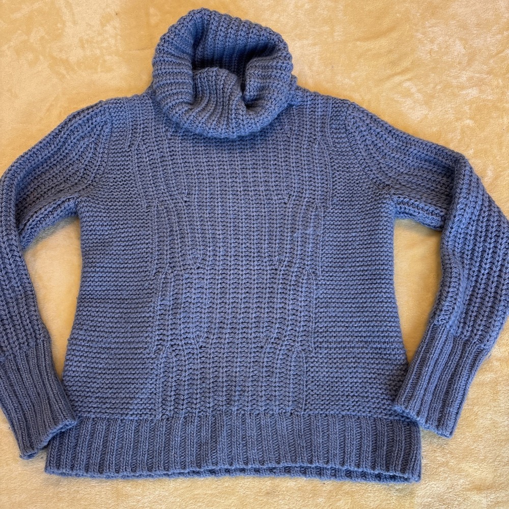 Banana Republic Women's Sweater Size S Blue Turtleneck Chunky knit Warm Cropped